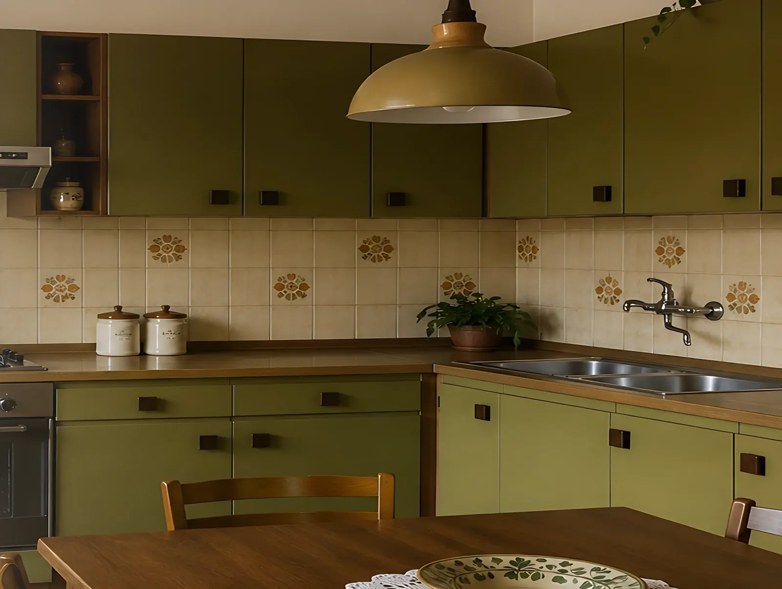 Prima: cucina anni Settanta con ante verde oliva