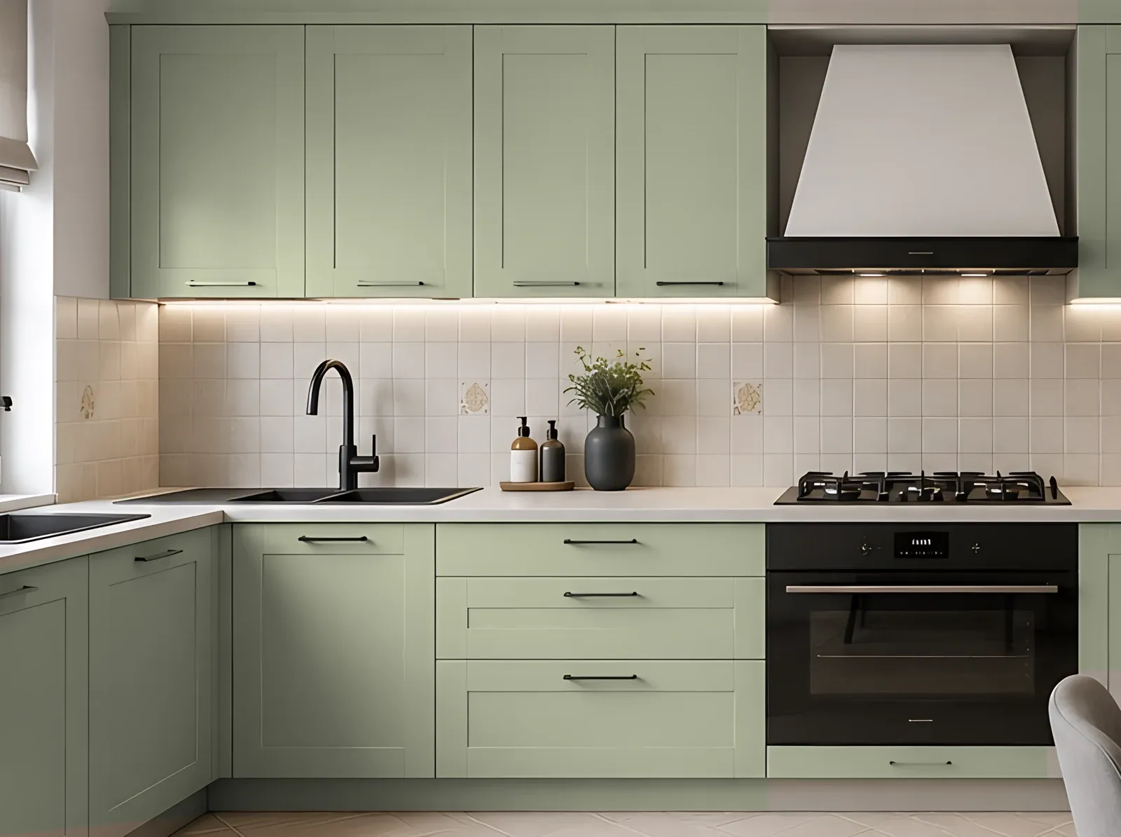 Cucina con ante a telaio laccate Tè Verde