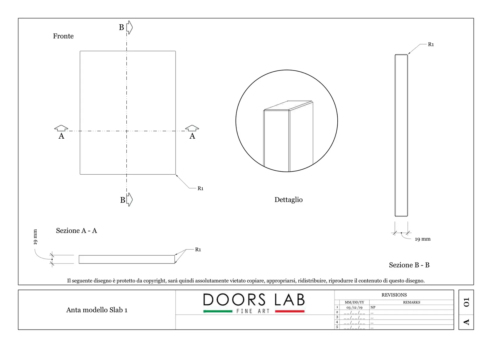 Disegno tecnico dell'anta Slab 1
