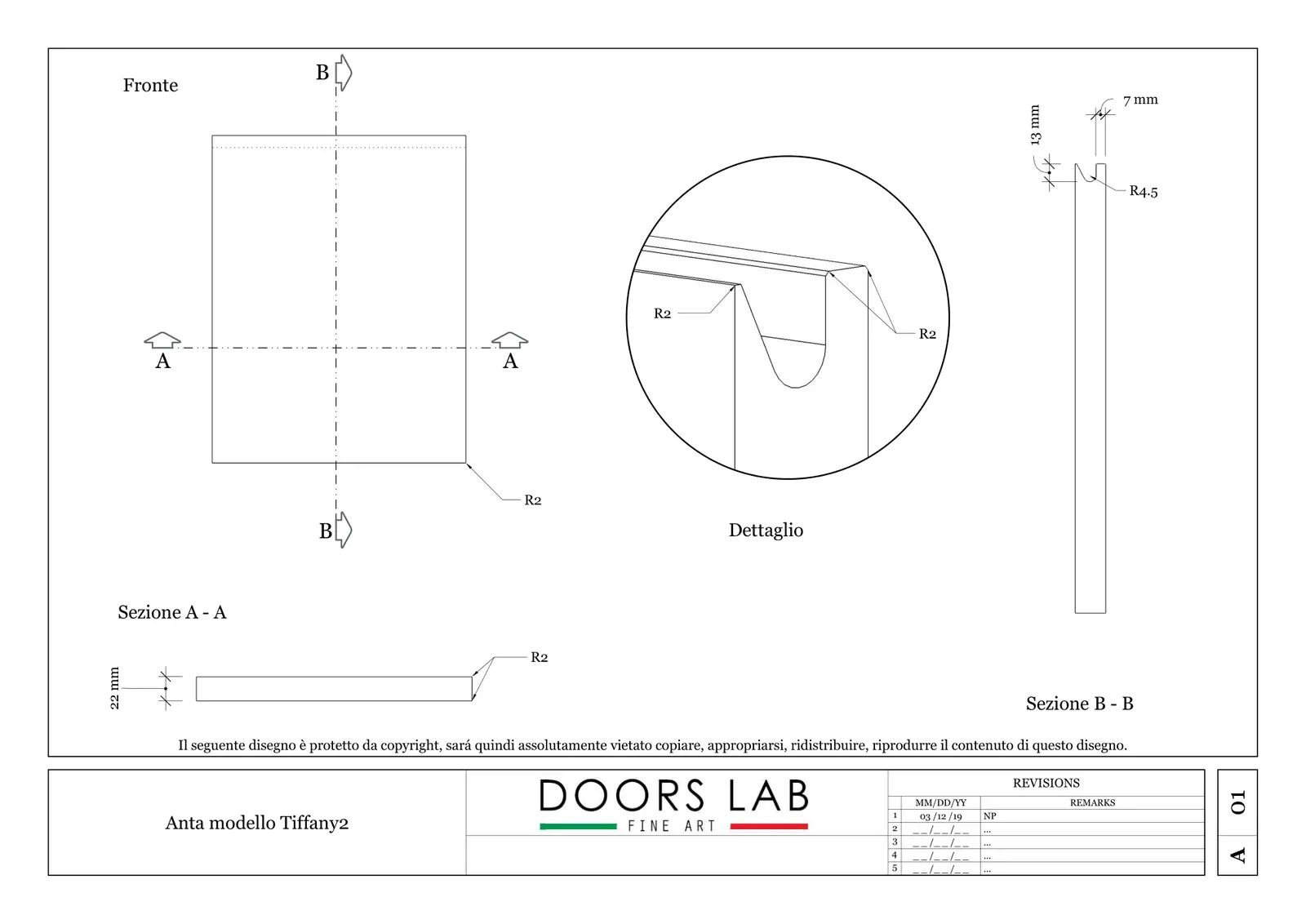 Disegno tecnico dell'anta Tiffany 2