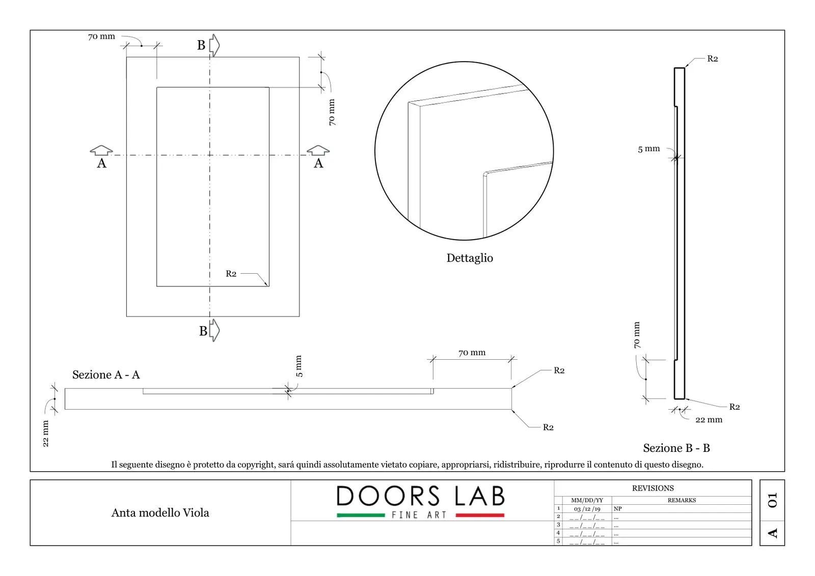 Disegno tecnico dell'anta Viola